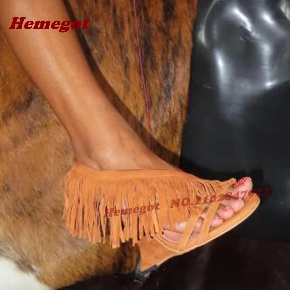 Fringe Tassel Slingback Open Toe Wedge Sandals for Women