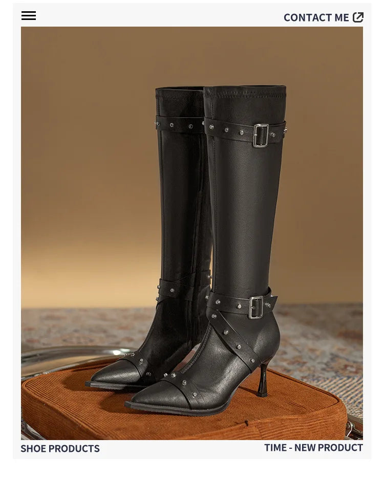 Black Mid Calf Stiletto Boots