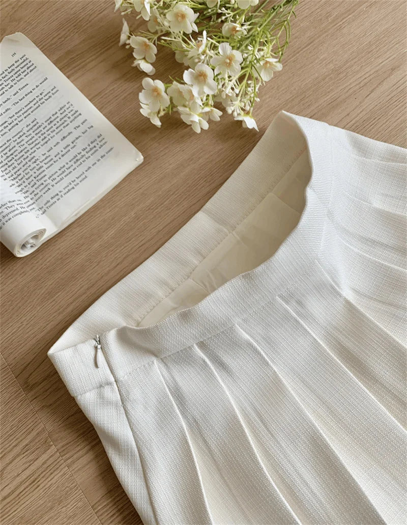 Elegant High Waist Pleated Skirt And Vest Set For Women