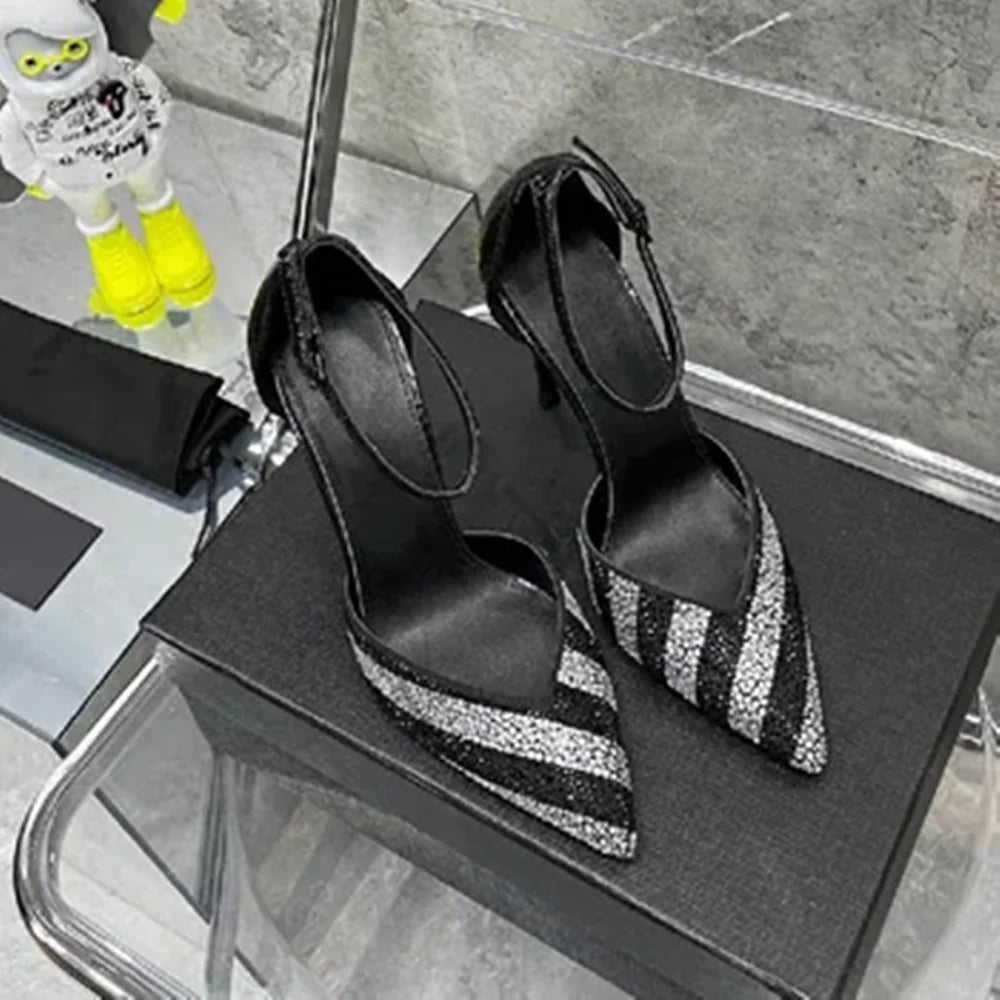 Crystal Embellished Rhinestone Pointed Toe Heeled Sandals for Women