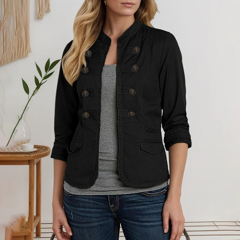 Lightweight Mandarin Collar Open Front Jacket for Women