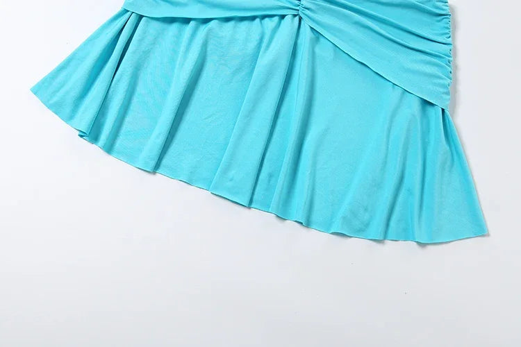 Blue Patchwork Buckle V Neck Bodycon Mini Dress for Women