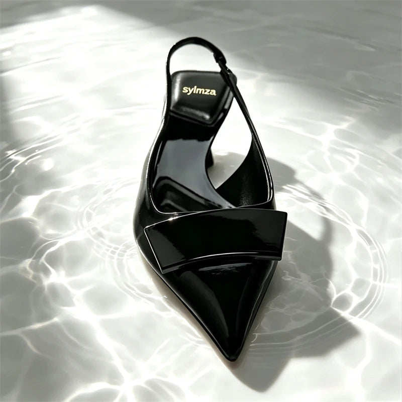 Pointed Toe Patent Leather Slingback Heels for Women