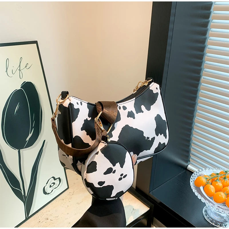 New Leopard Print Bag Fashion Cow Pattern Drawstring Bucket Bag Texture Brand Design Crossbody Bag Lady Versatile Storage Bag