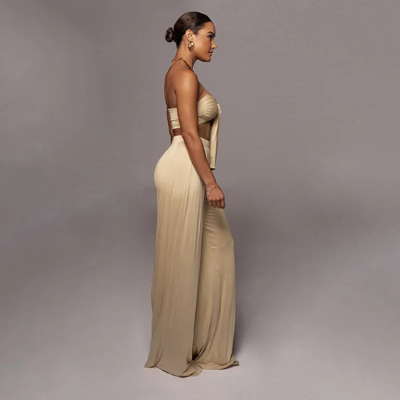 Elegant Solid Color Casual Two Piece Set for Women