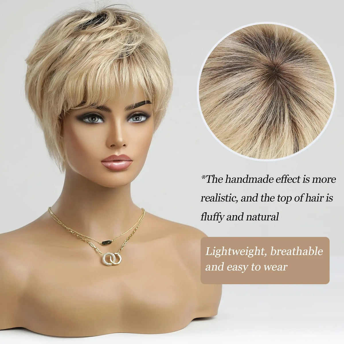 Short Layered Ombre Blonde Pixie Cut Wig With Bangs For Women