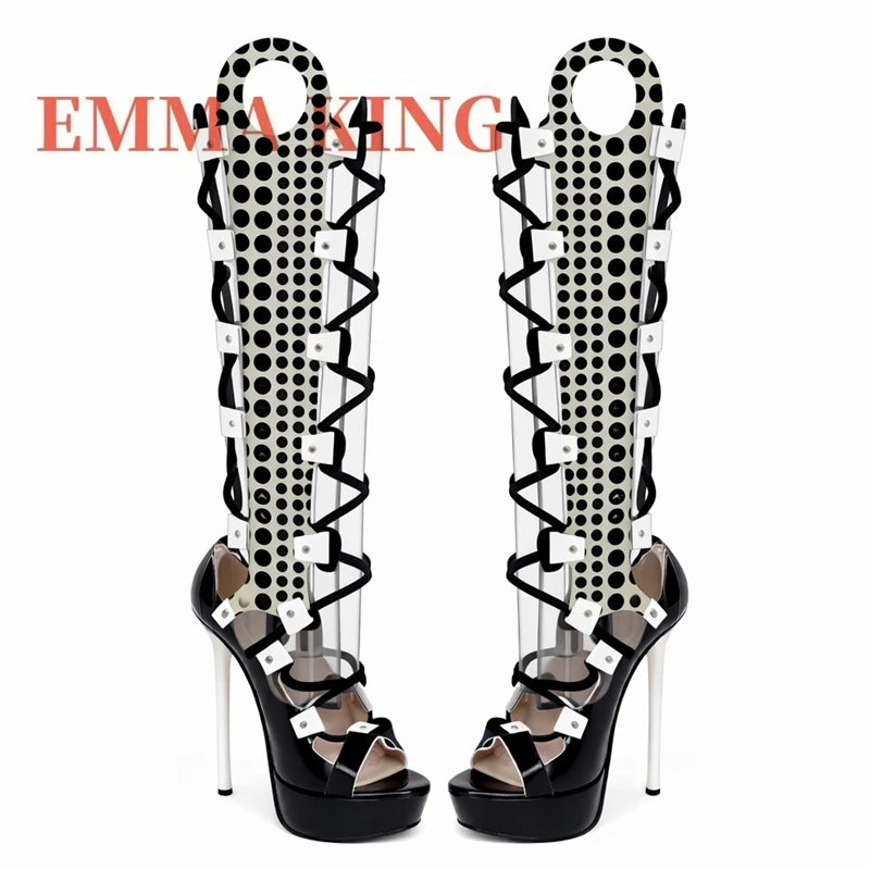 Multicolor Plaid Hollow Out Gladiator Sandals for Women