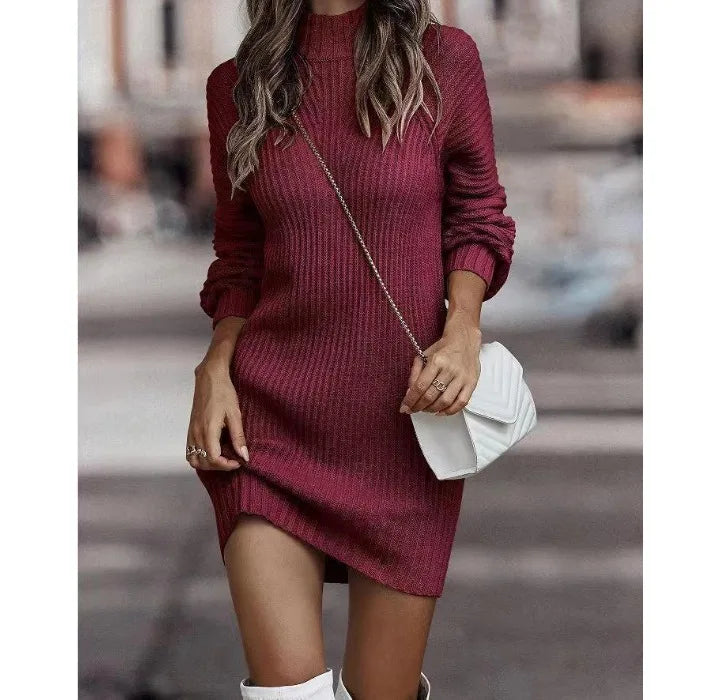 White Knit Lantern Sleeve Dress
