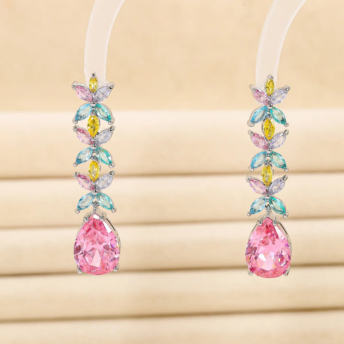 Colored Zircon Necklace and Drop Earrings Set for Women