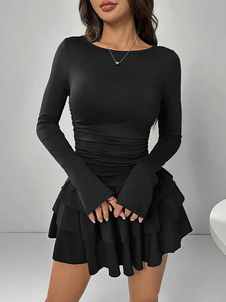 Elegant Cascading Ruffle Flare Sleeve Bodycon Dress for Women