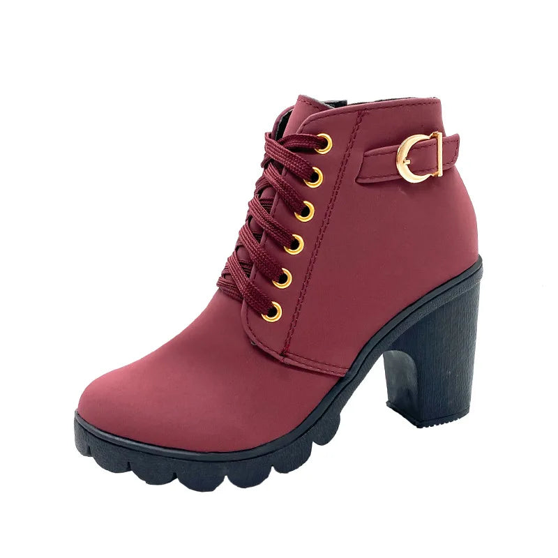 Lace-Up Platform Ankle Boots With Square Heels for Women