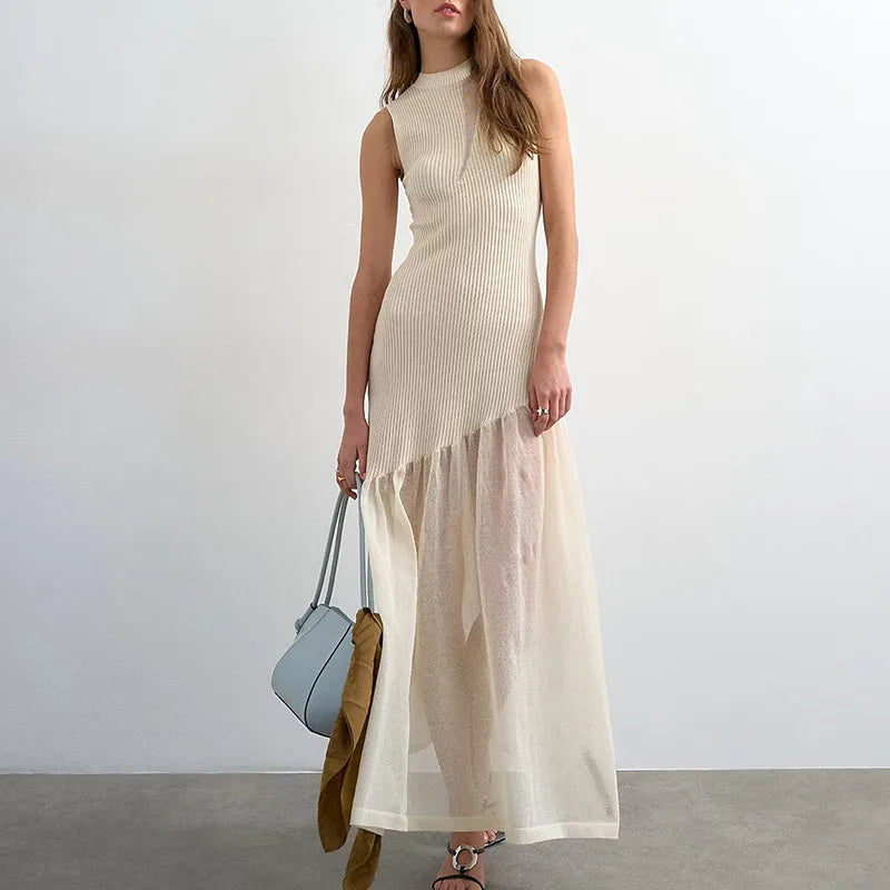 Sleeveless Mesh Patchwork A-Line Dress