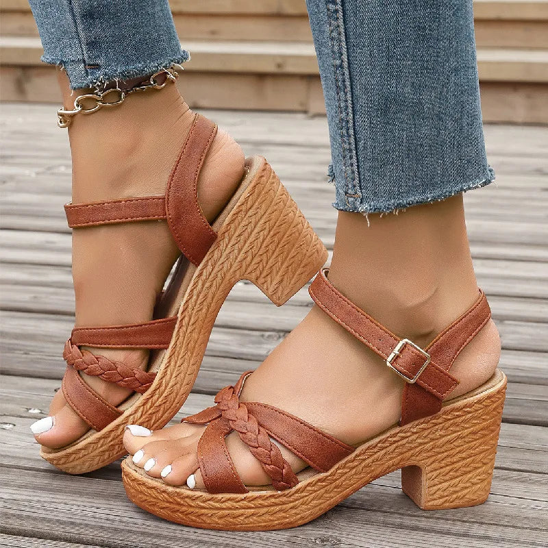 Elegant Back Strap Block Heels