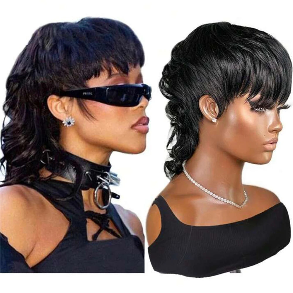 Natural Black Curly Pixie Cut Human Hair Wig for Women