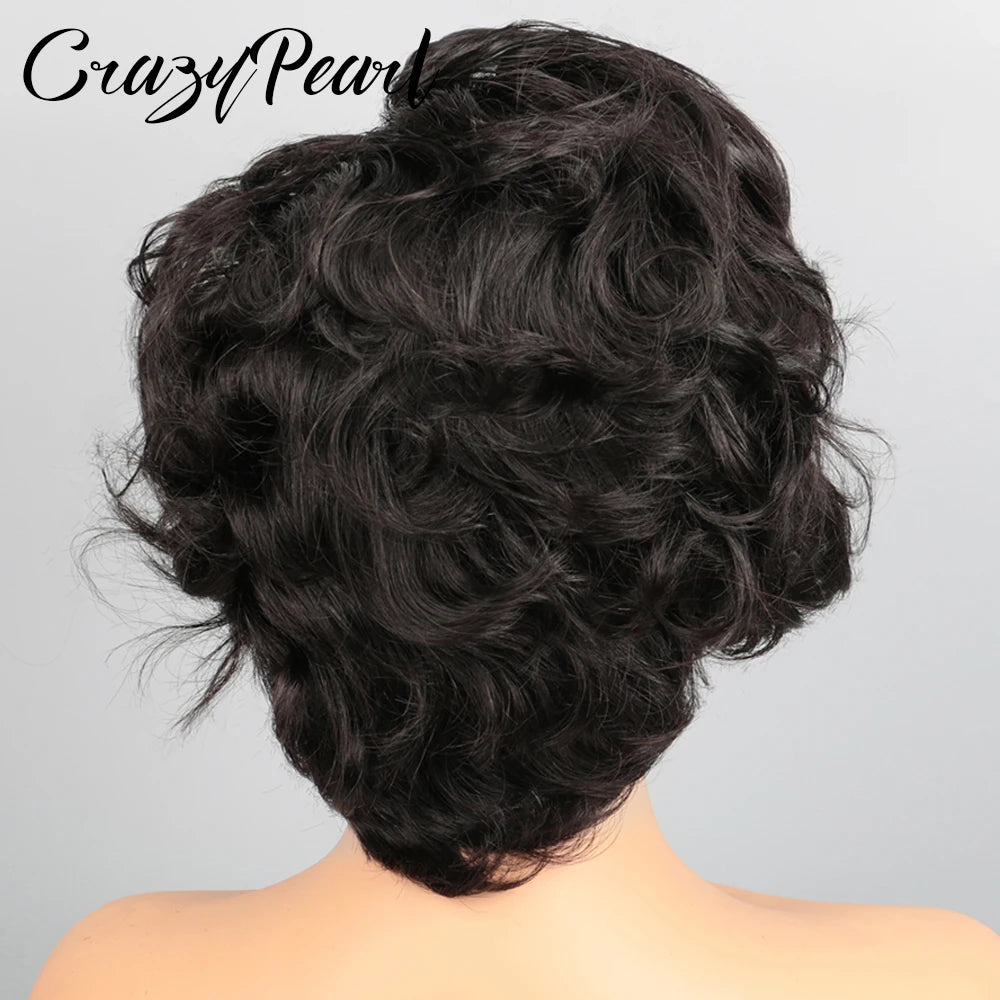 Short Curly Lace Front Human Hair Pixie Wig for Women