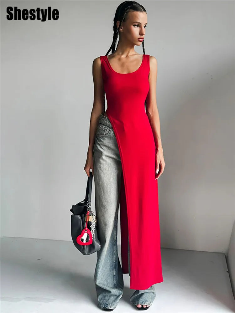 Elegant Asymmetrical High Slit Maxi Dress for Women