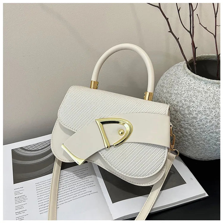 Women's Elegant Minimalist Shoulder Bag Golden-Tone Hardware Adjustable Strap Formal Purse Durable Handbag Fashionable Tote