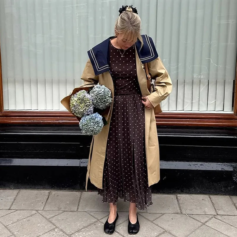 Autumn Patchwork Lace Up Windbreaker Coat for Women
