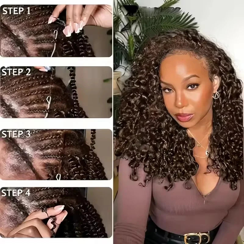 Chocolate Brown Burmese Curly Human Hair Crochet Extensions for Women