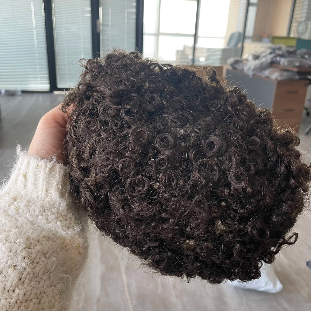 Curly Human Hair Toupee With Natural Hairline for Women