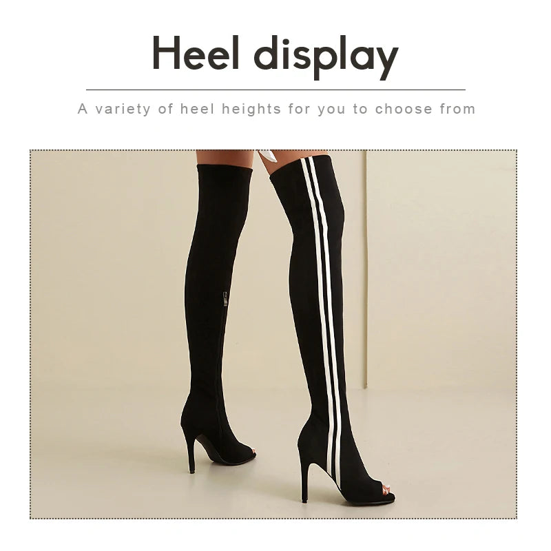 Elastic Stiletto High Heel Knee-High Dance Boots for Women