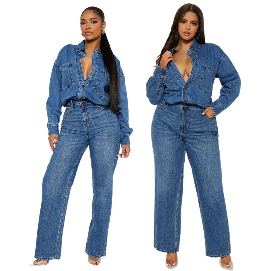 Washed Distressed Denim Jumpsuit