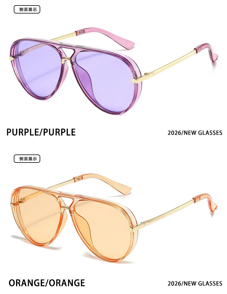 Green Pink Gradient Oval Sunglasses