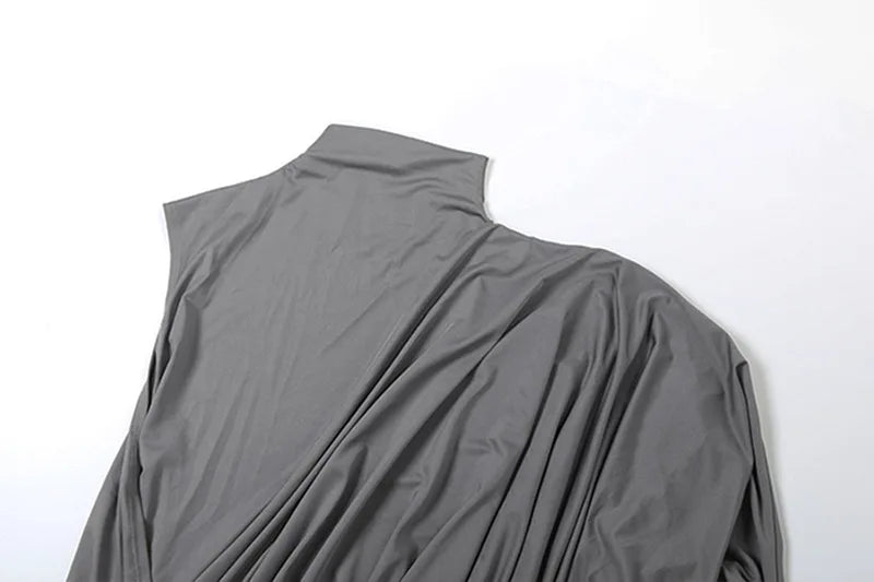 Asymmetrical Ruched One Shoulder Turtleneck Top Two Piece Set for Women