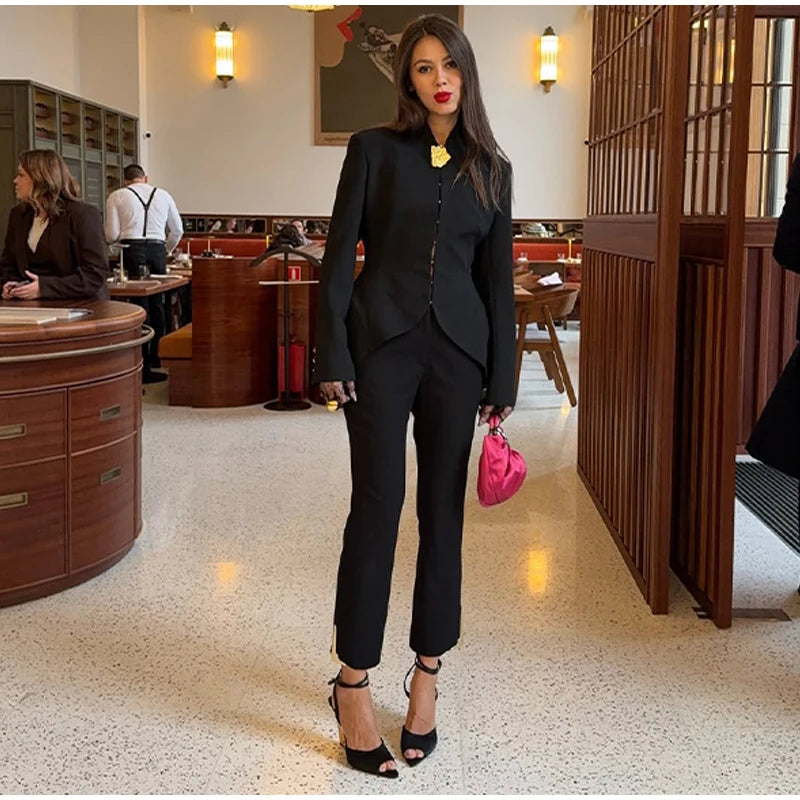 Mermaid Hem Long Sleeve Single Breasted Blazer for Women