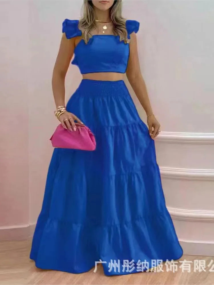 Elegant Sleeveless Top and Long Skirt Two Piece Set for Women