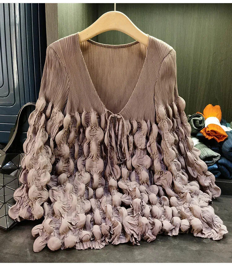 Elegant Lace Up Pleated Long Sleeve Coat for Women