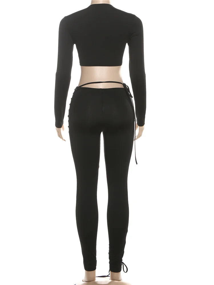 Asymmetrical Crop Top and Shirred Pants Two Piece Set for Women