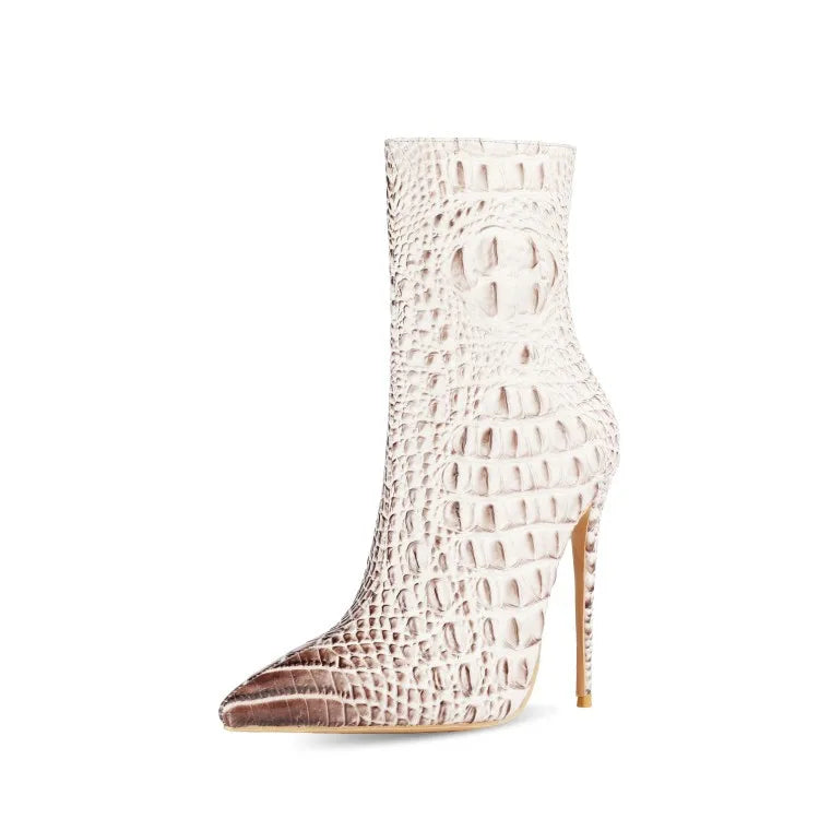 Purple Crocodile Stiletto Ankle Boots