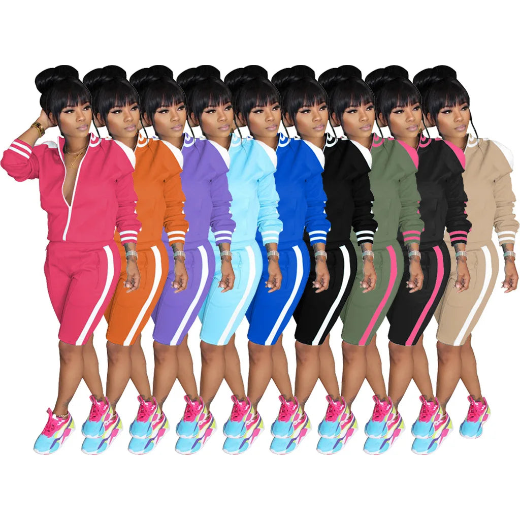 Casual Cold Shoulder Zipper Tracksuit Set for Women