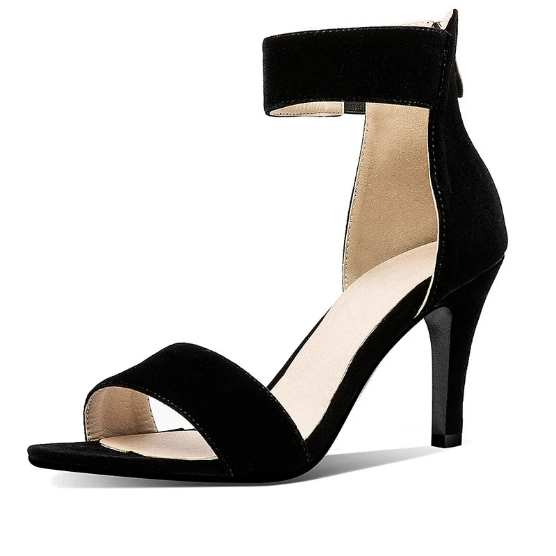 Flocked Buckle Ankle Sandals