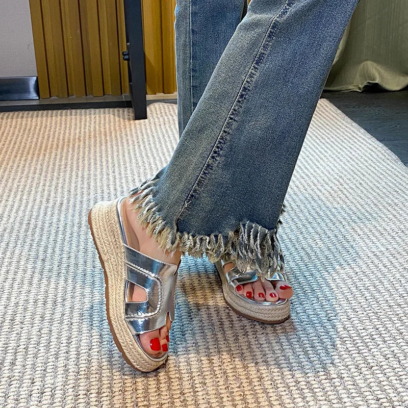 Vintage Retro Wide Strap Platform Casual Sandals For Women