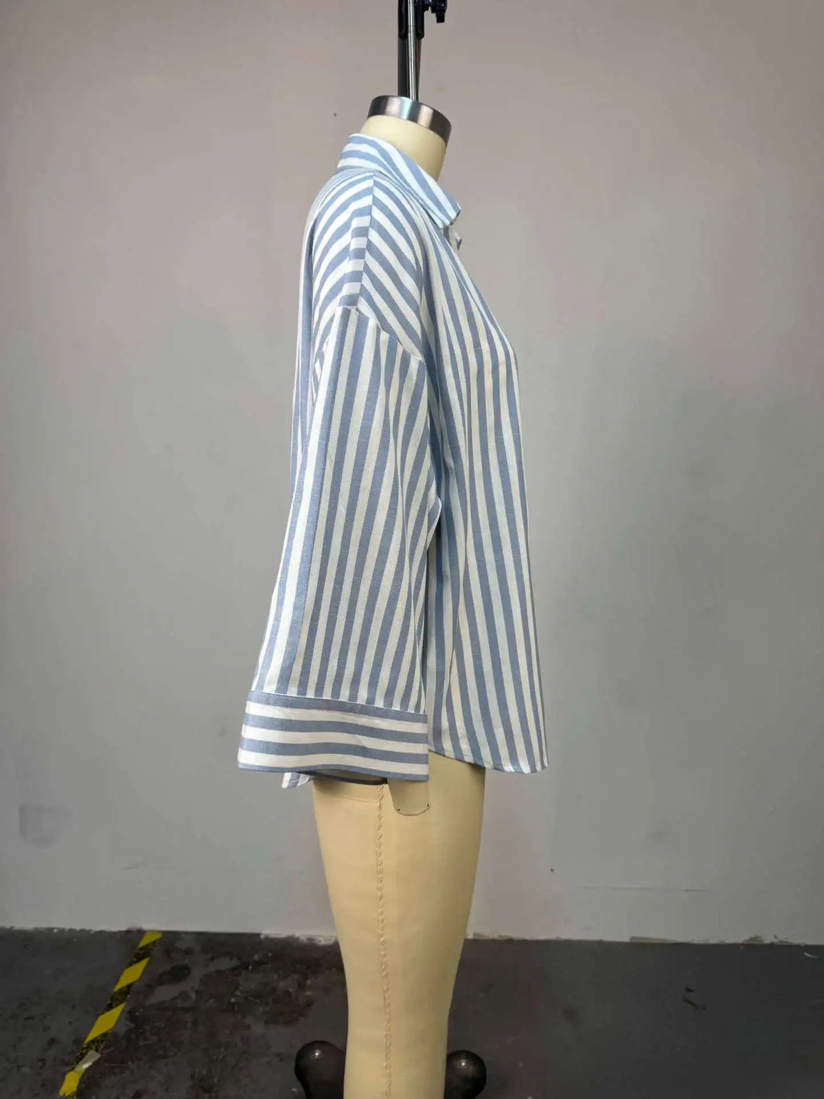 Striped Long Sleeve Turn Down Collar Blouse Shirt for Women