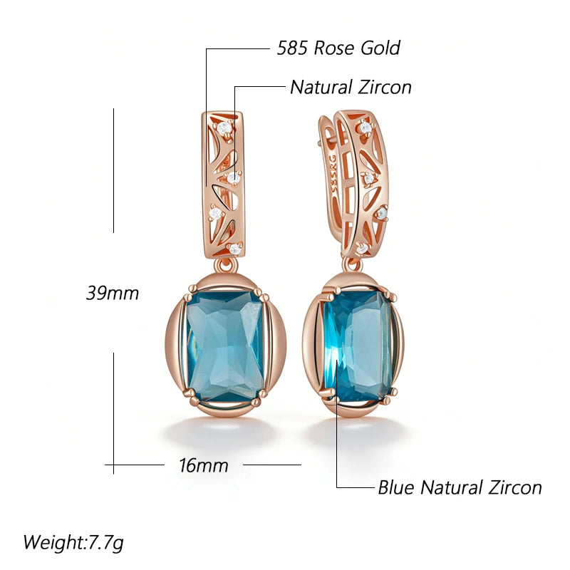 Rose Gold Blue Zircon Drop Earrings