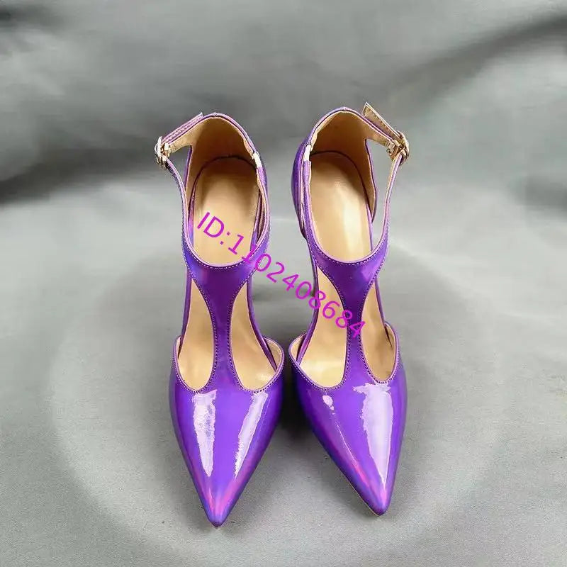 Gradient Purple T Strap Pointed Toe High Heel Pumps for Women