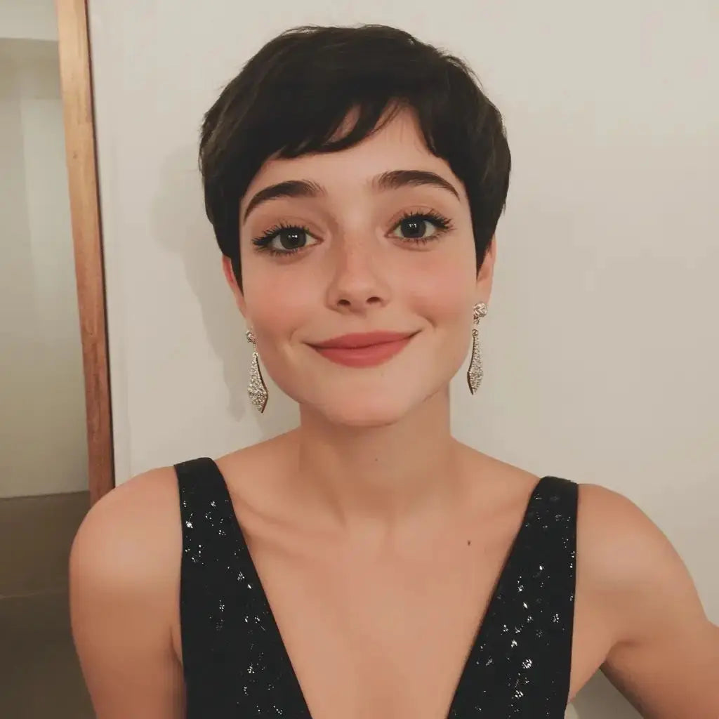 Short Black Pixie Cut Human Hair Wig With Bangs for Women