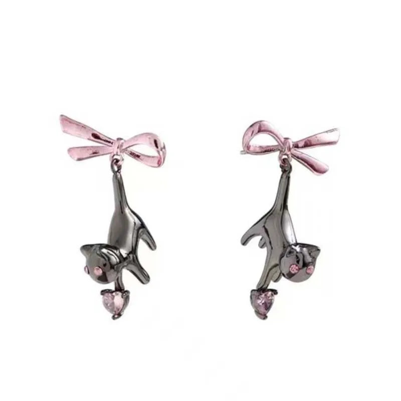 Silver Tone Cat Stud Earrings