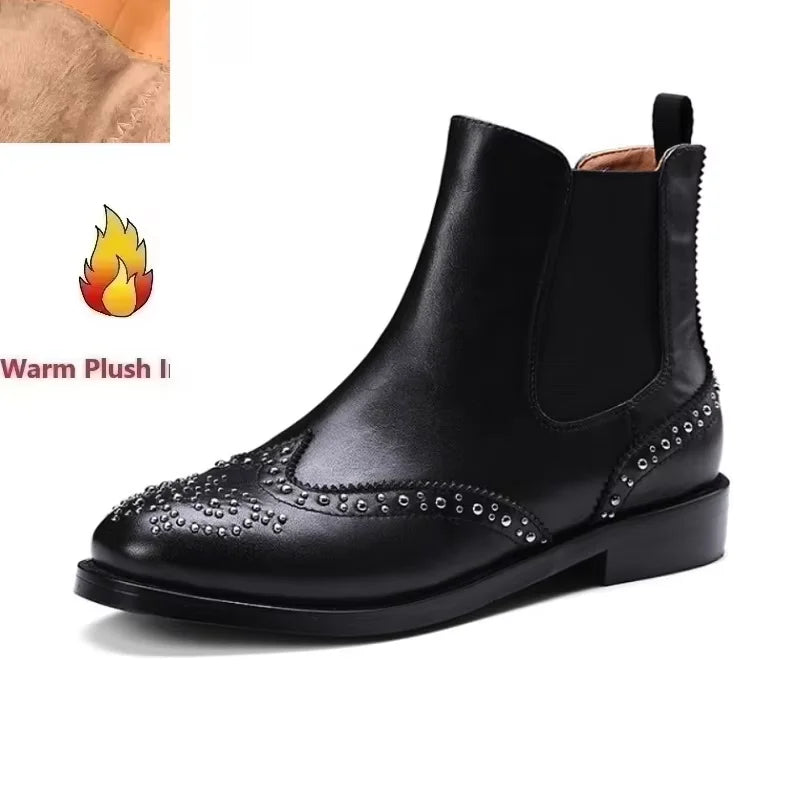 Rivet Patent Leather Slip On Ankle Boots for Women