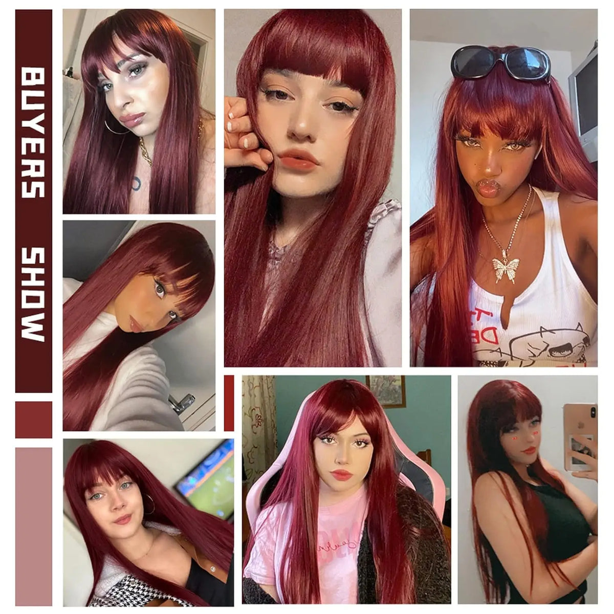 Long Straight Heat Resistant Synthetic Wig With Bangs for Women