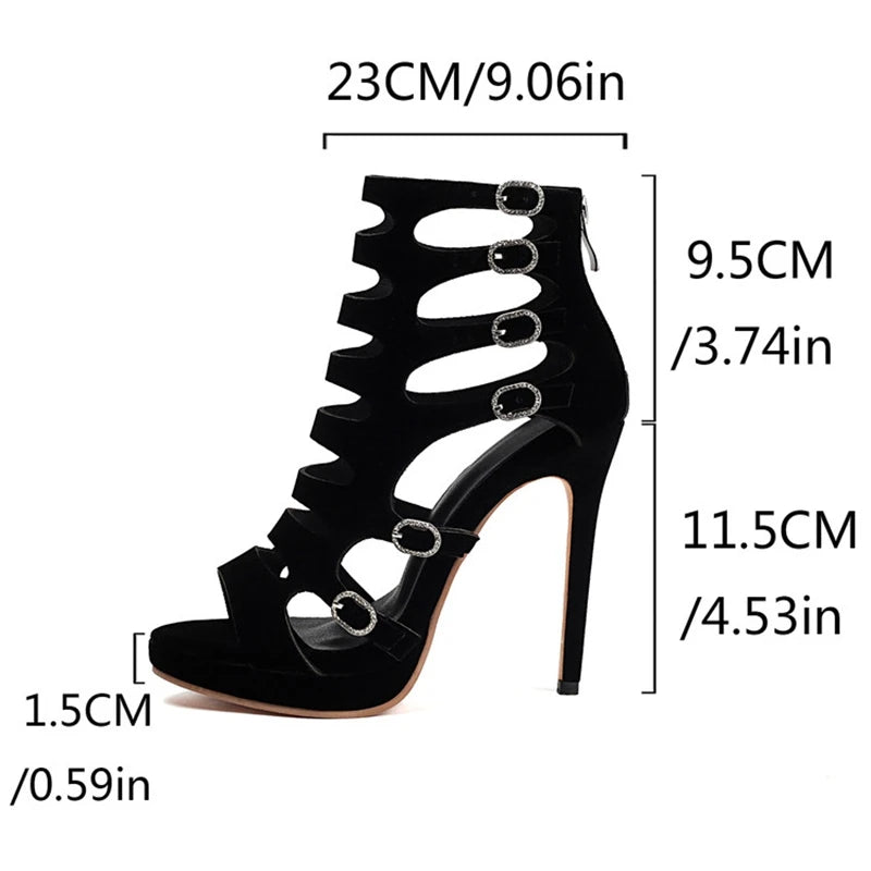 Premium Buckled Suede Open Toe Stiletto Sandals for Women