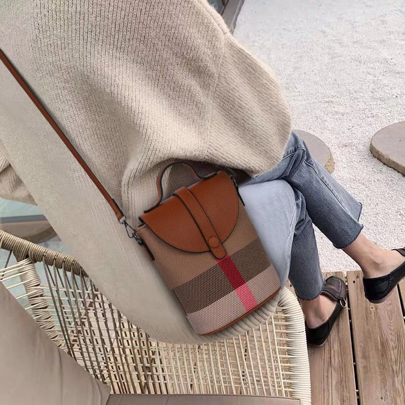 Compact Plaid Patchwork Canvas Crossbody Bag for Women