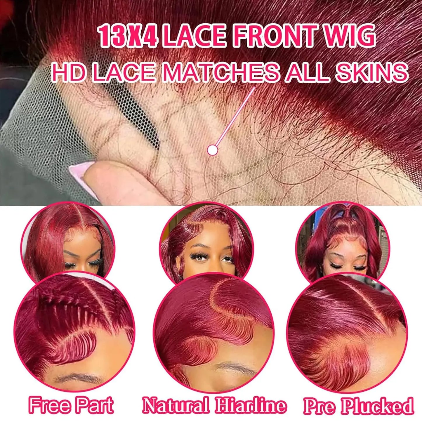 Long Burgundy Body Wave Brazilian Human Hair Wig for Women