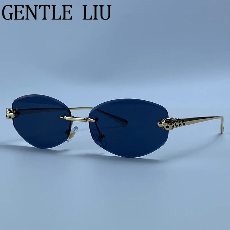 Gold Rimless Hexagon Sunglasses