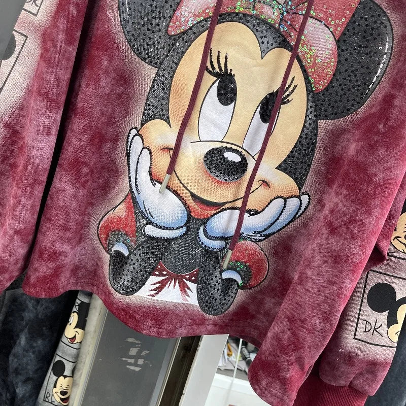 2025 Autumn Winter Heavy Industry Sequin Cartoon Loose Sudaderas Fashion Hoodie Women's Autumn Winter Hooded Pullover Sweatshirt