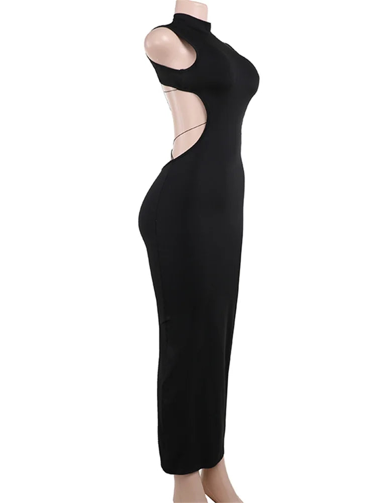 Backless Sleeveless Maxi Dress With High Collar for Women