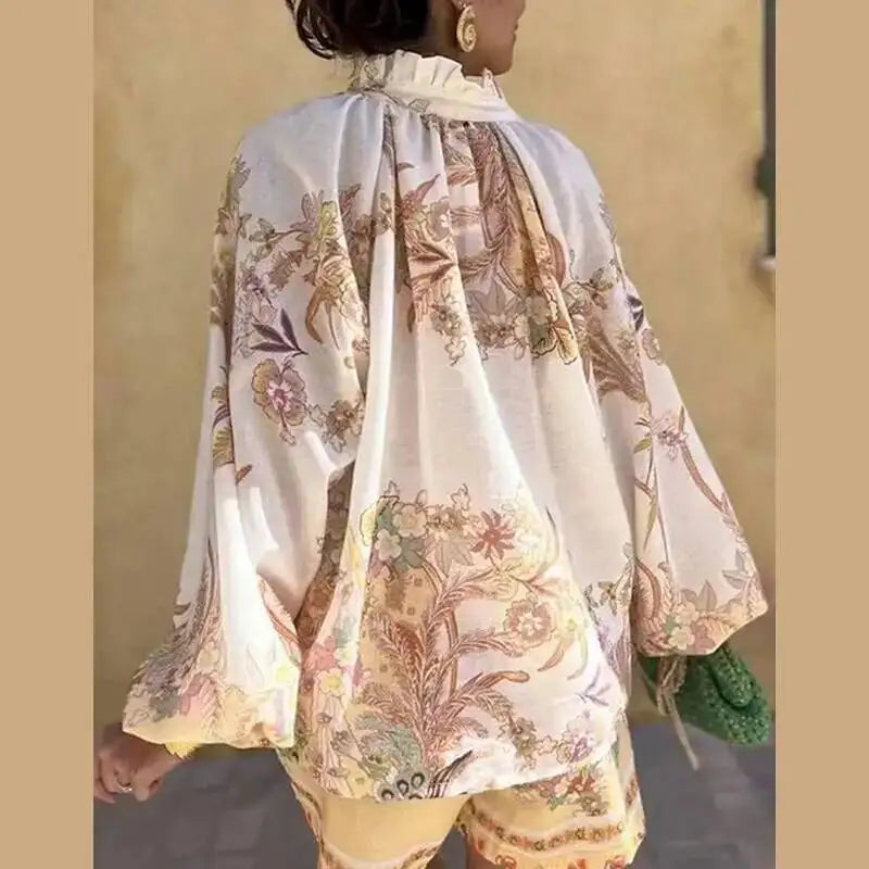 Casual Print Relaxed Fit Top and Shorts Set for Women